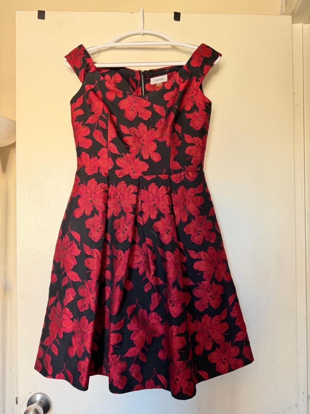 Calvin Klein Red Black Floral Fit & Flare Dress Size 4